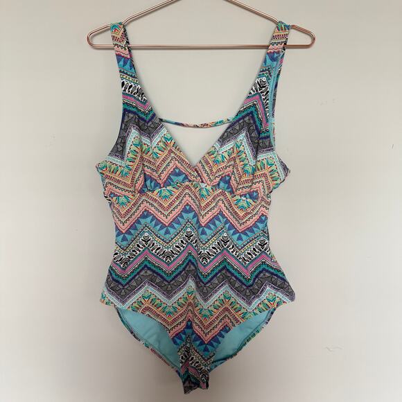 Liz Claiborne Womens One Piece Swimsuit 14 Curvy Colorful Beach Summer Vacation - Picture 1 of 6